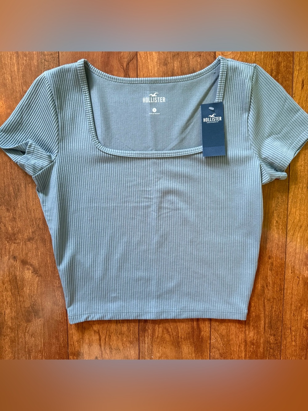 Hollister Soft Stretch Square-Neck Baby Tee/Crop Top -Sage NWT Size S